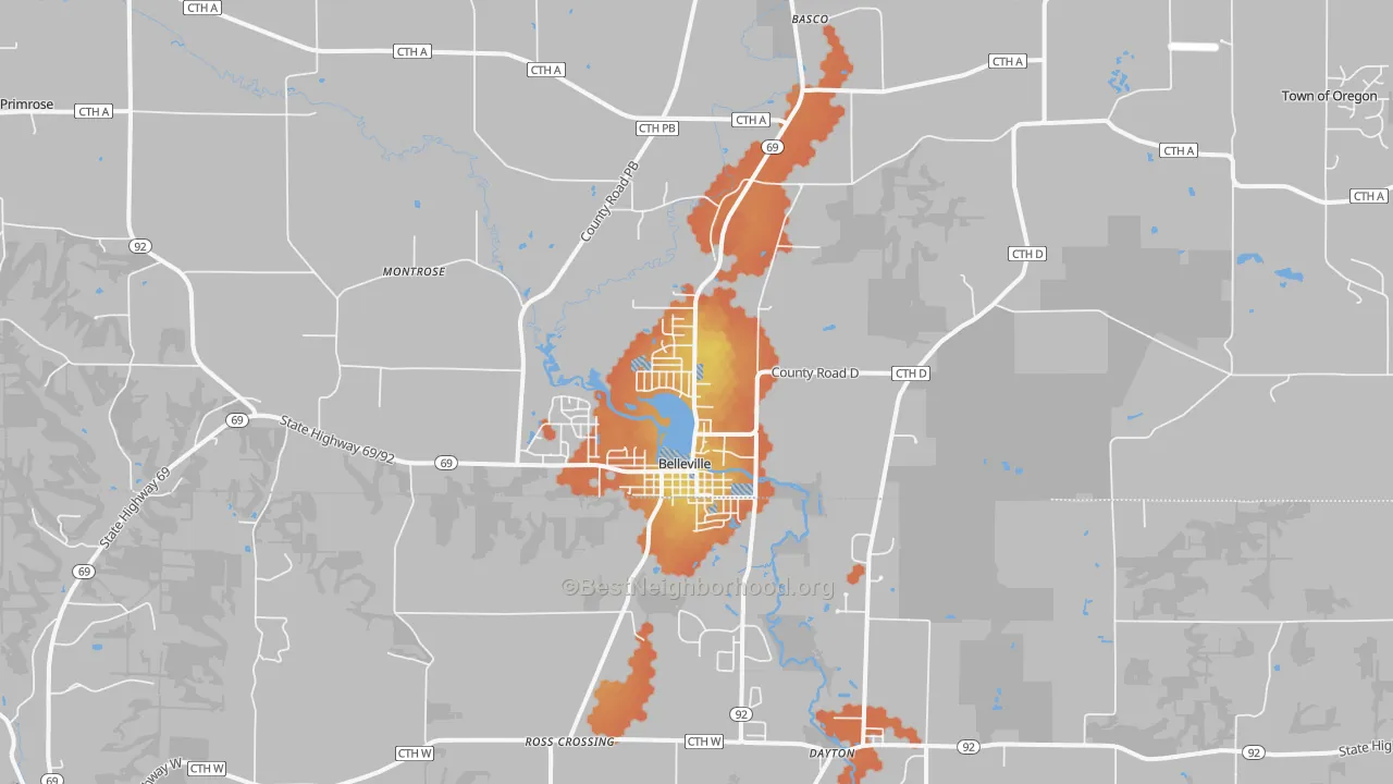 Bike Grade map of Belleville, WI