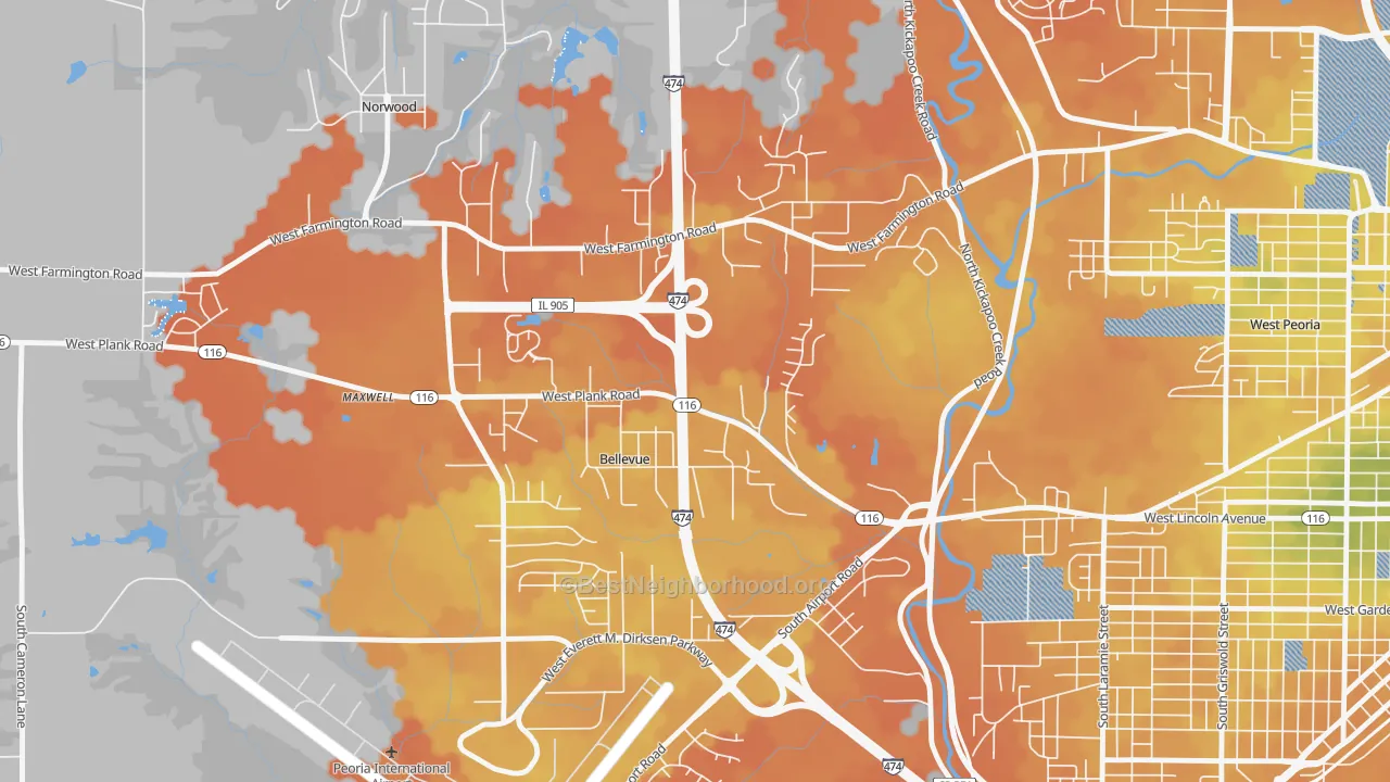 Bike Grade map of Bellevue, IL