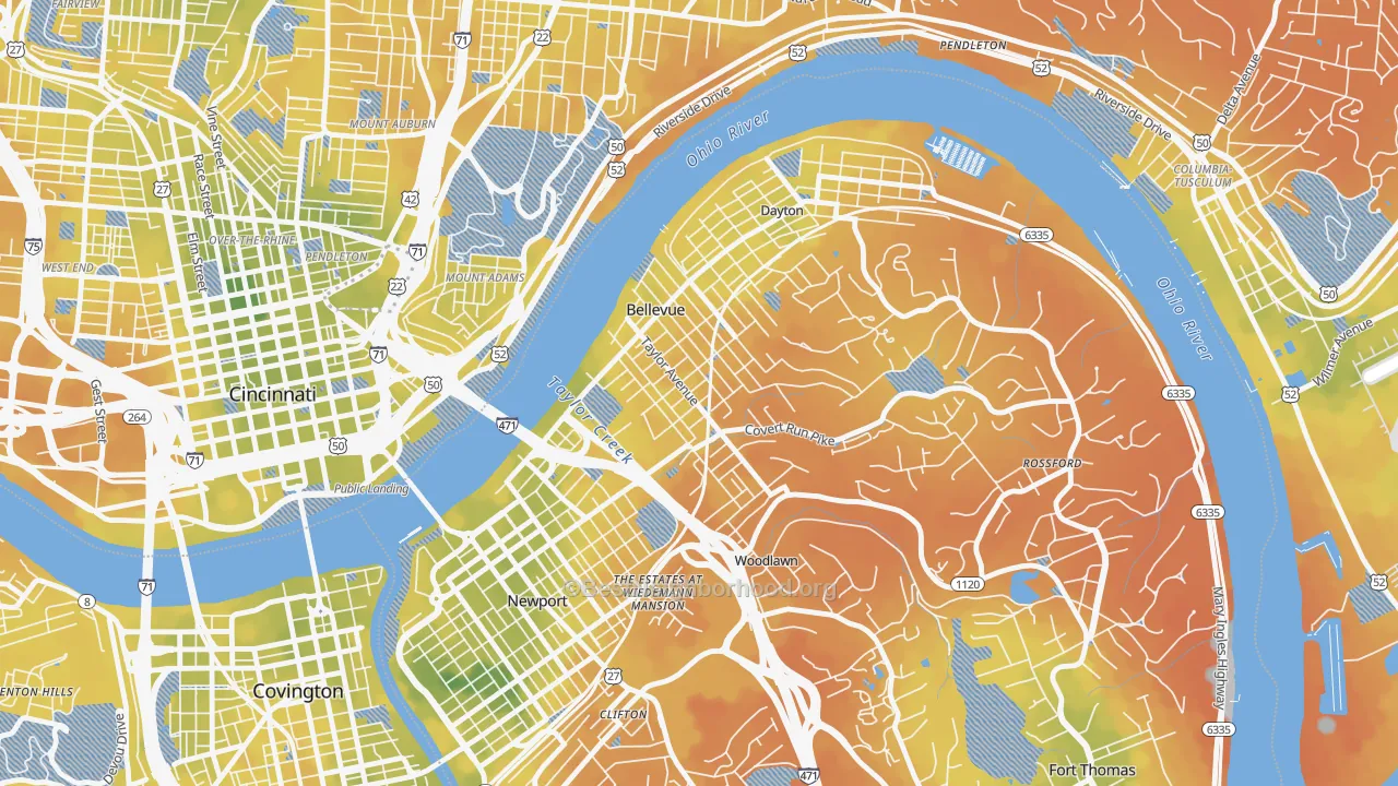 Bike Grade map of Bellevue, KY