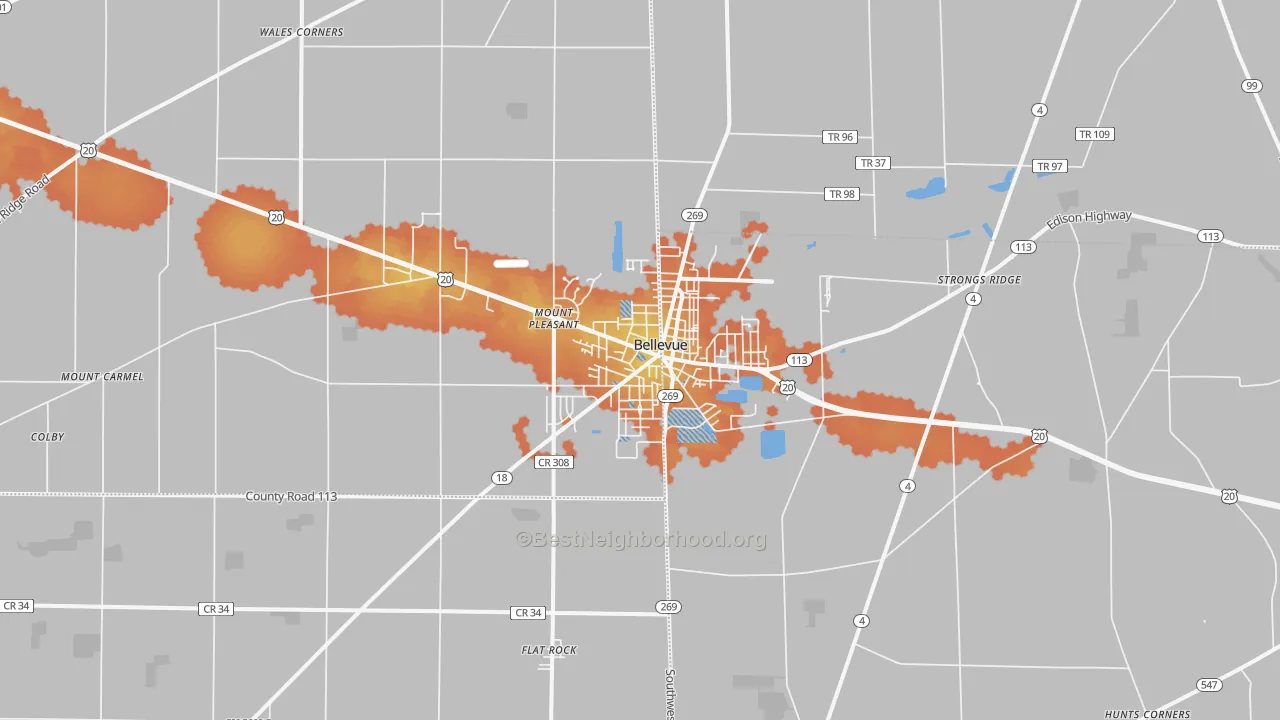 Bike Grade map of Bellevue, OH