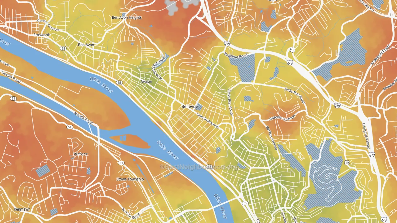 Bike Grade map of Bellevue, PA