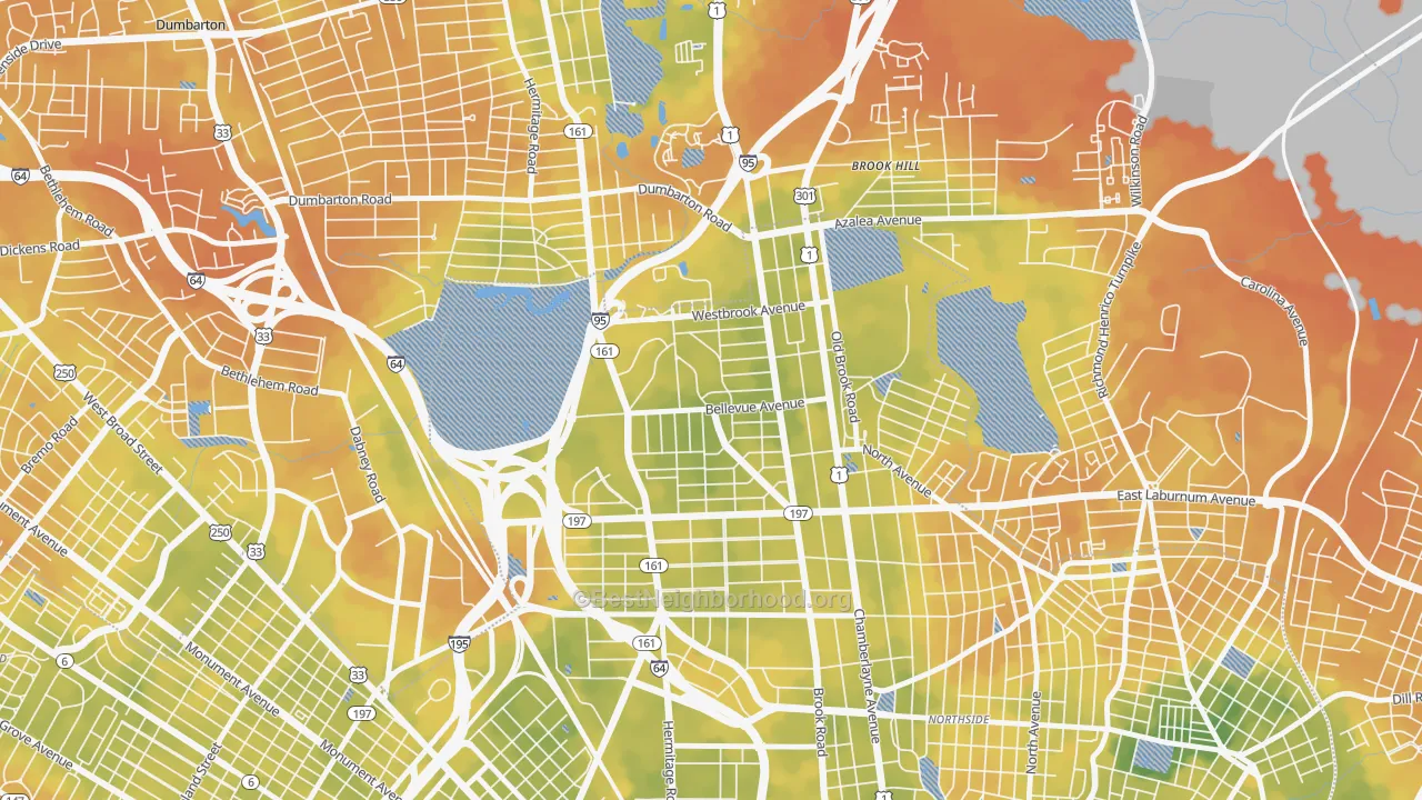 Bike Grade map of Bellevue, Richmond, VA