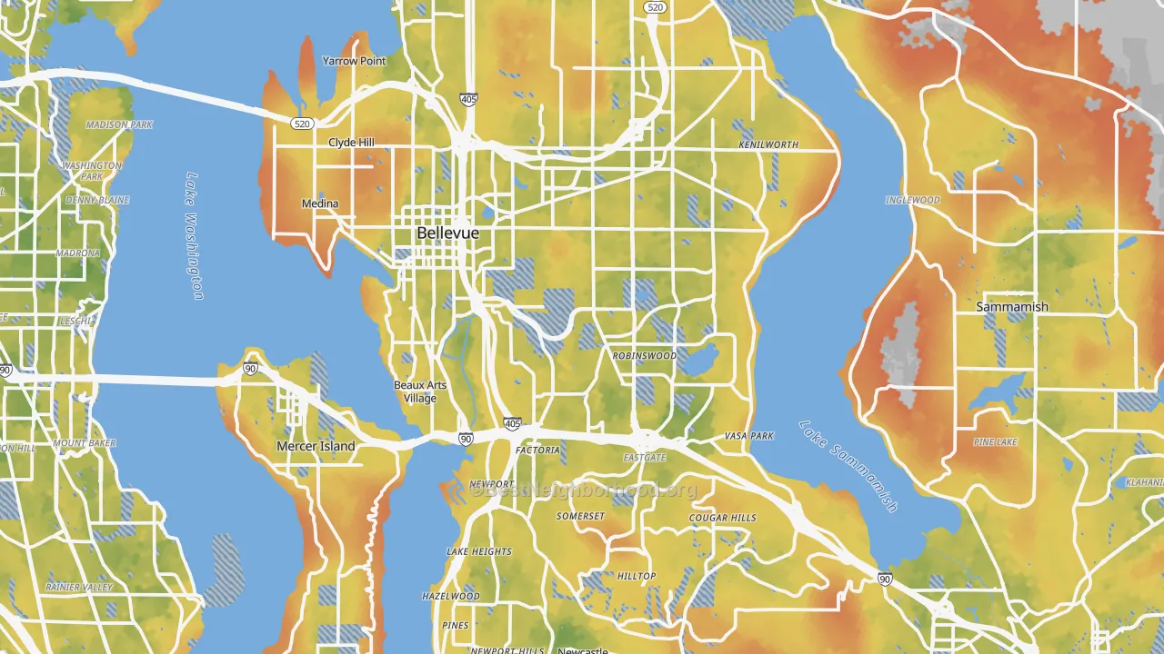 Bike Grade map of Bellevue, WA