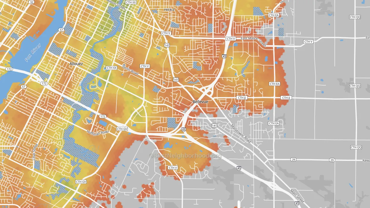 Bike Grade map of Bellevue, WI