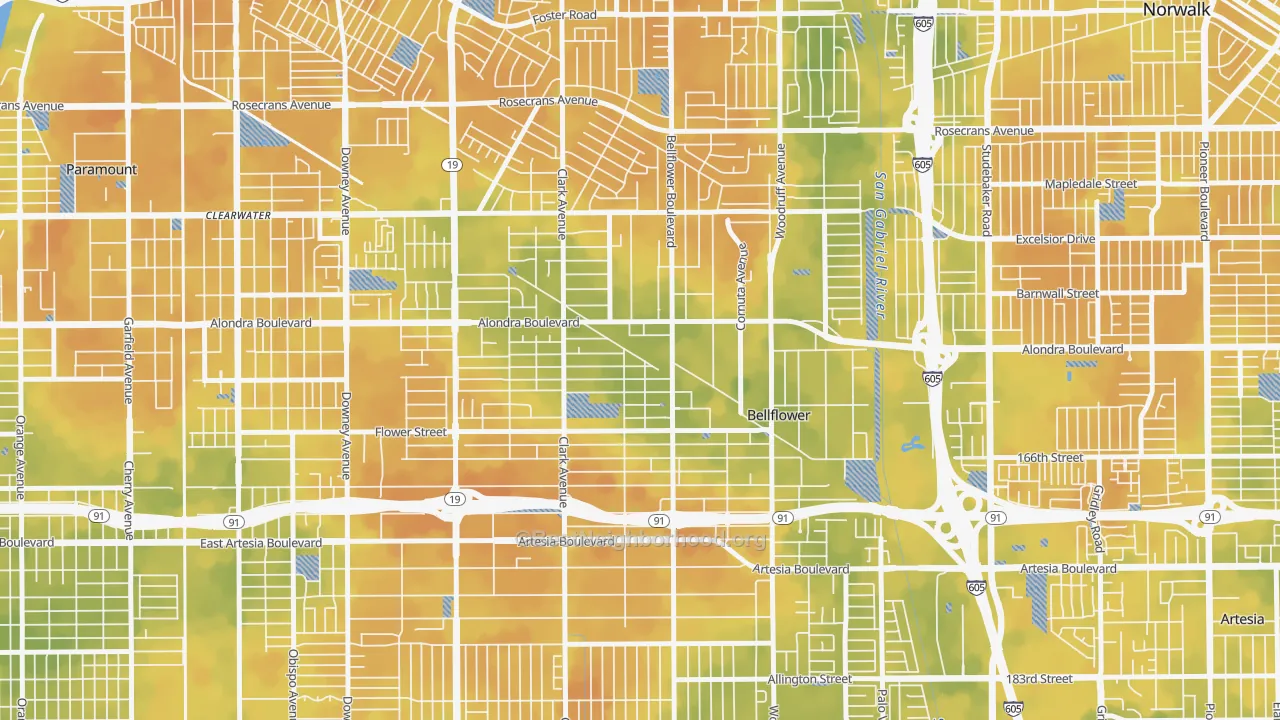 Bike Grade map of Bellflower, CA
