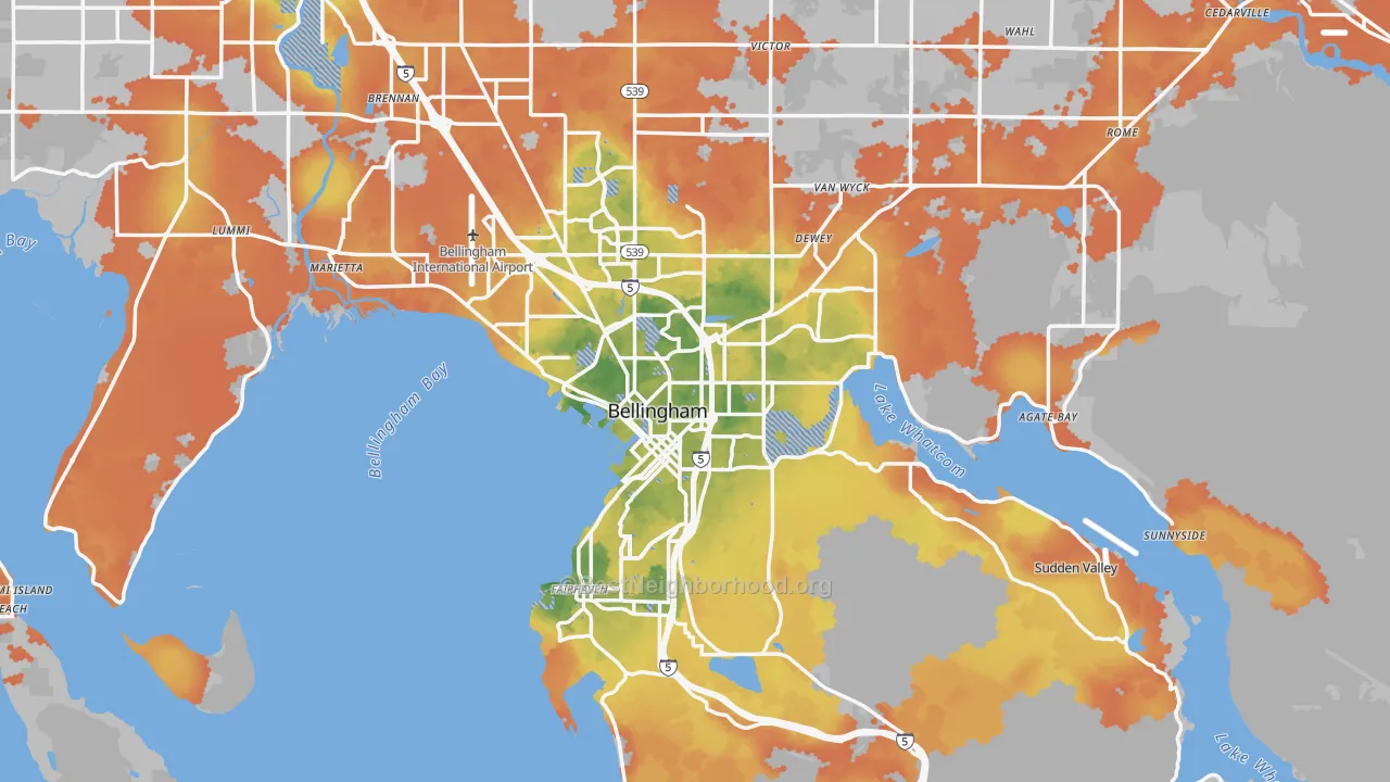 Bike Grade map of Bellingham, WA