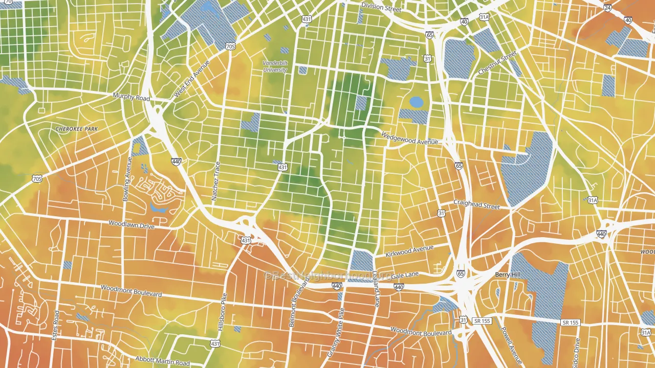 Bike Grade map of Bellmont Hillsboro, Nashville, TN