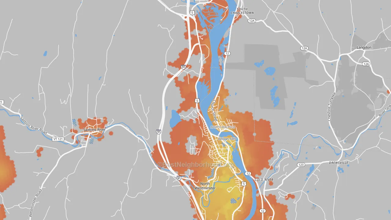 Bike Grade map of Bellows Falls, VT