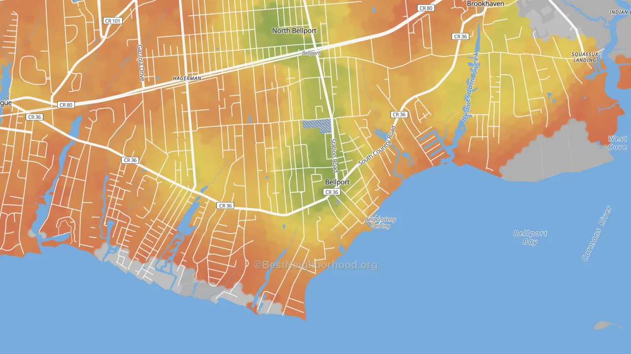 Bike Grade map of Bellport, NY