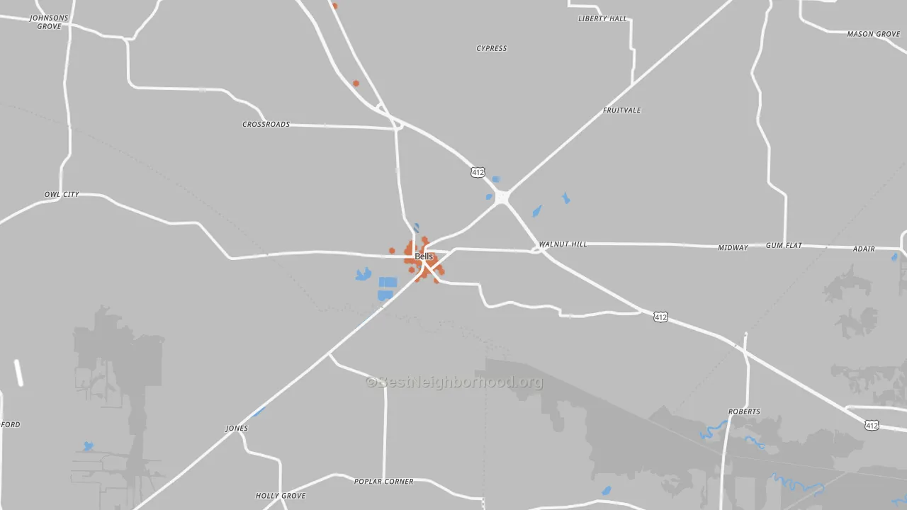 Bike Grade map of Bells, TN