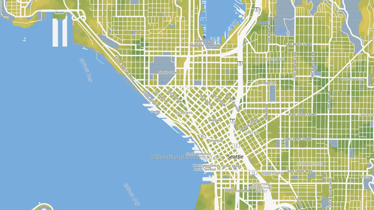 Bike Grade map of Belltown, Seattle, WA