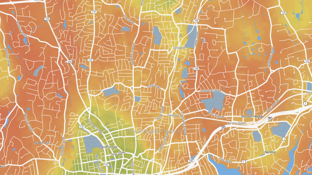 Bike Grade map of Belltown, Stamford, CT