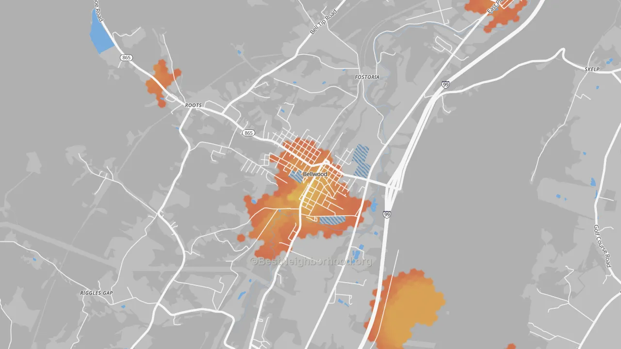 Bike Grade map of Bellwood, PA