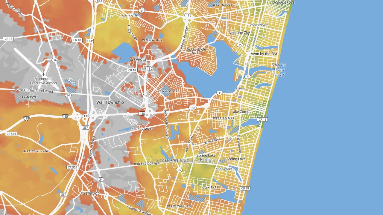 Bike Grade map of Belmar, NJ