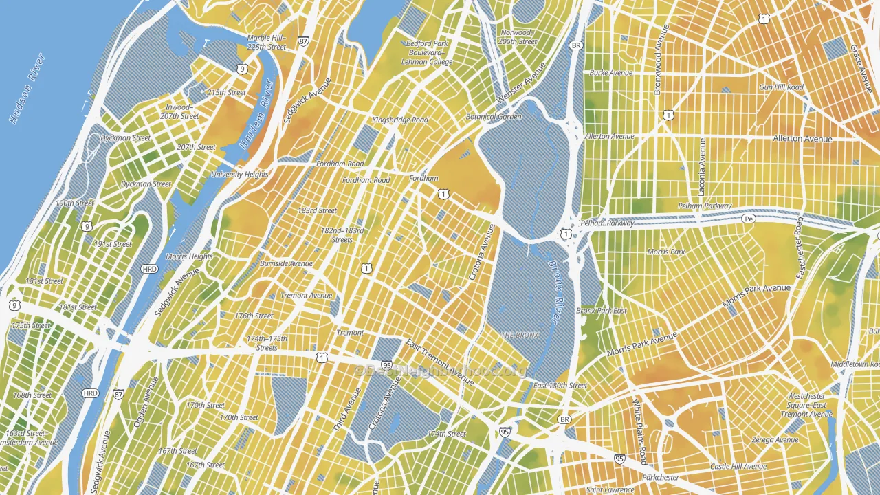 Bike Grade map of Belmont, Bronx, NY