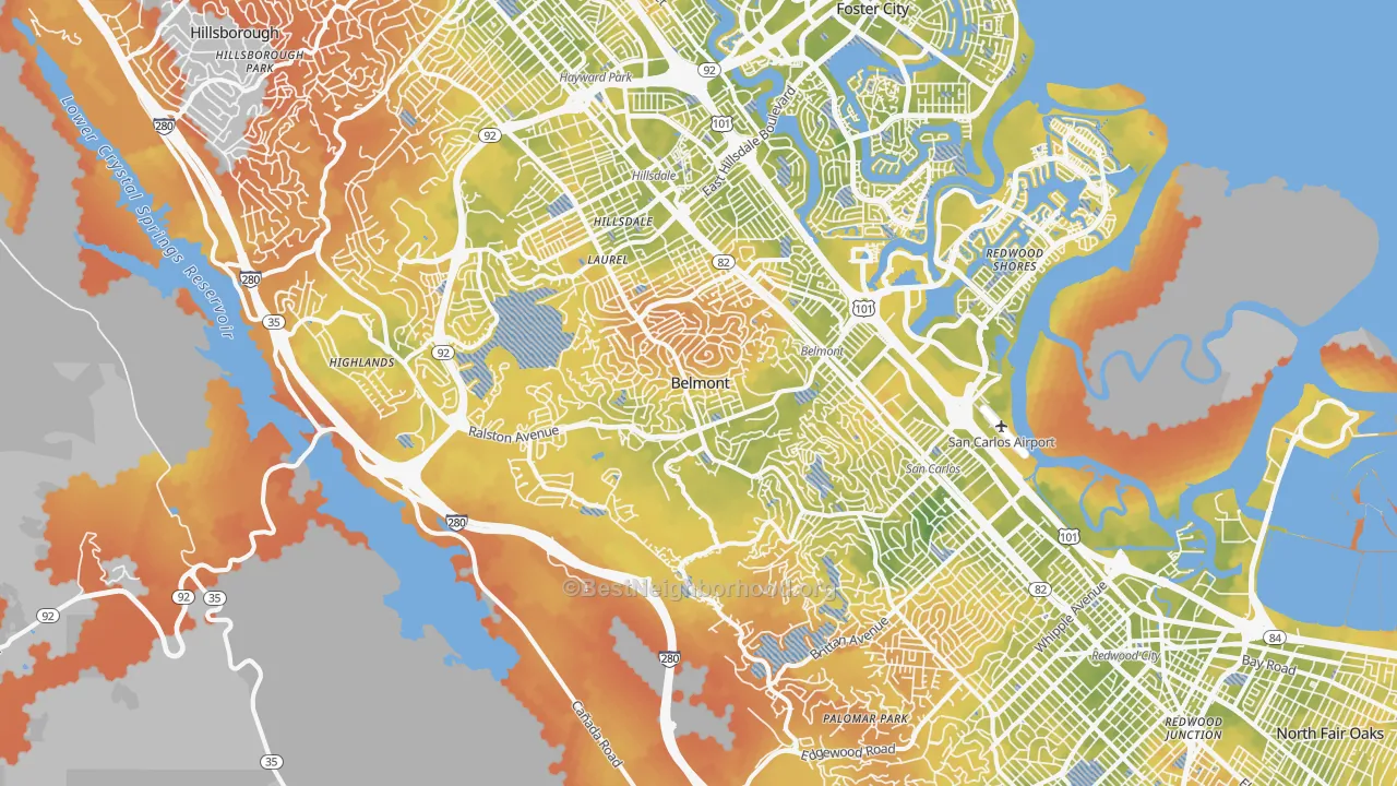 Bike Grade map of Belmont, CA