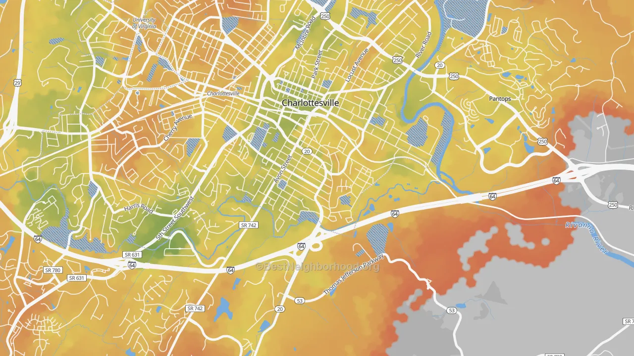 Bike Grade map of Belmont-Charlottesville, Charlottesville, VA