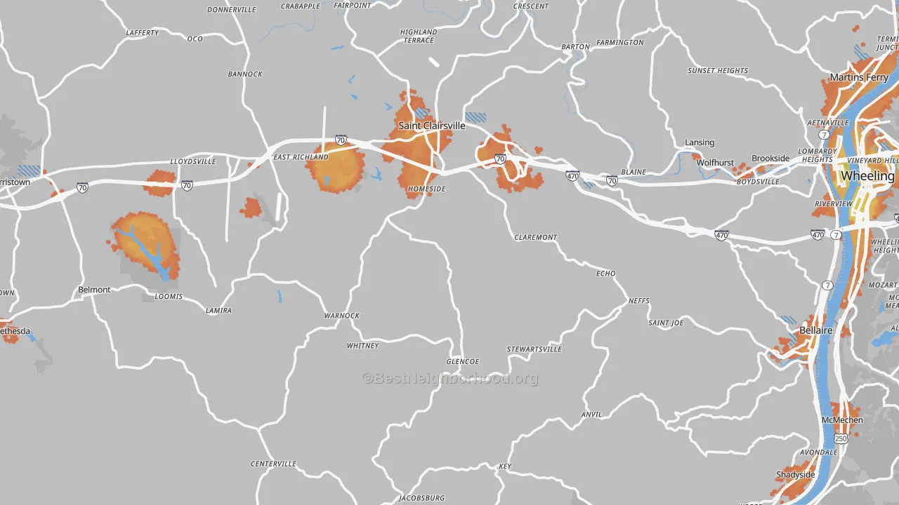 Bike Grade map of Belmont County, OH