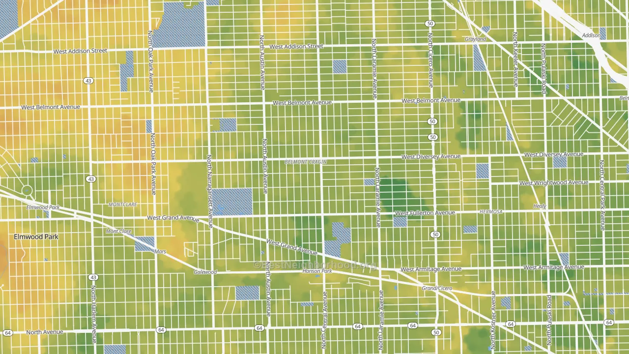 Bike Grade map of Belmont Cragin, Chicago, IL