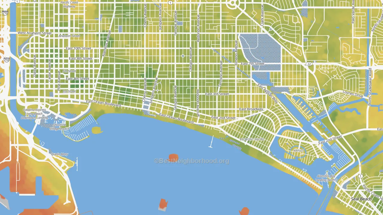 Bike Grade map of Belmont Heights, Long Beach, CA