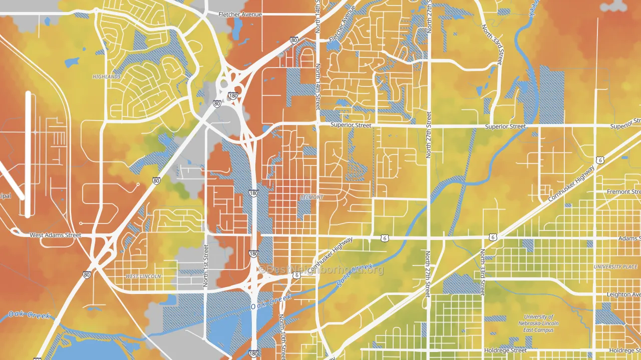 Bike Grade map of Belmont, Lincoln, NE