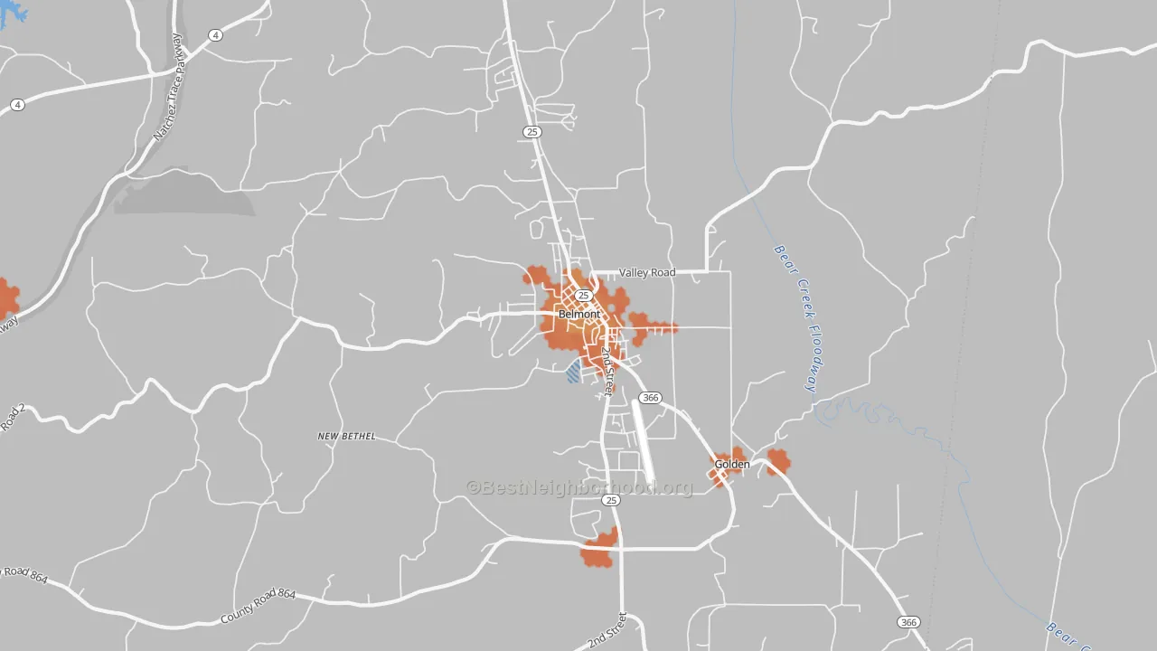 Bike Grade map of Belmont, MS