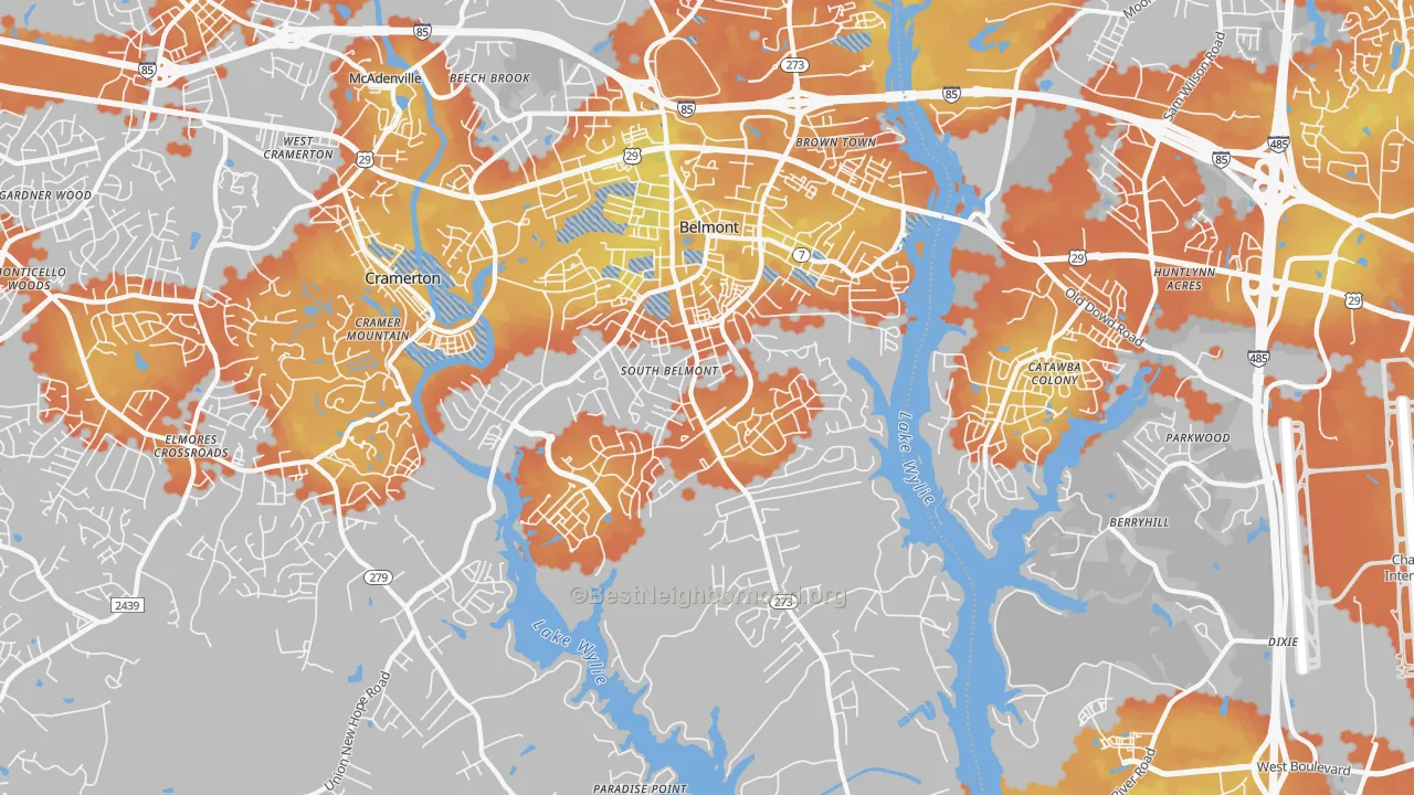 Bike Grade map of Belmont, NC