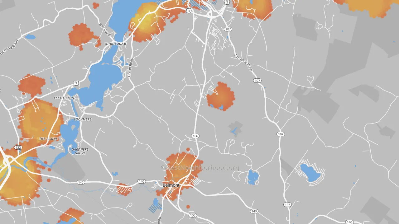 Bike Grade map of Belmont, NH