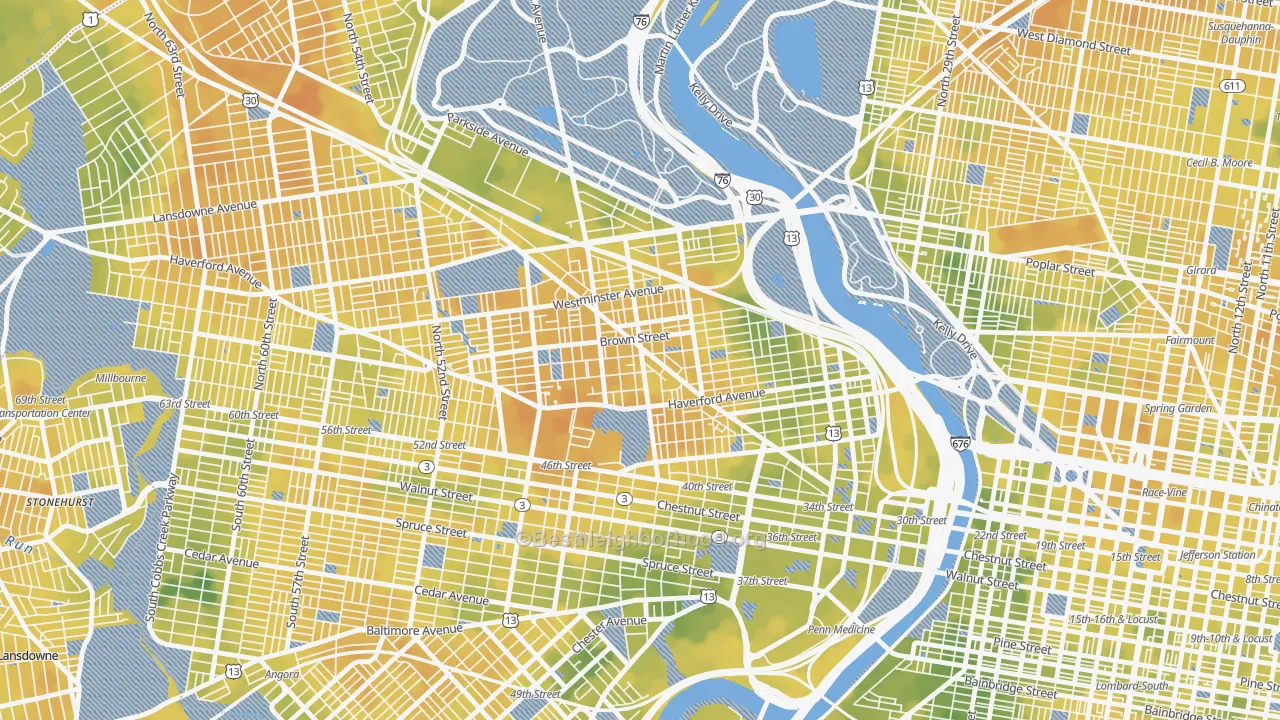 Bike Grade map of Belmont, Philadelphia, PA