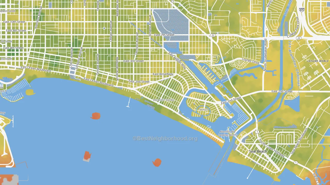 Bike Grade map of Belmont Shore, Long Beach, CA