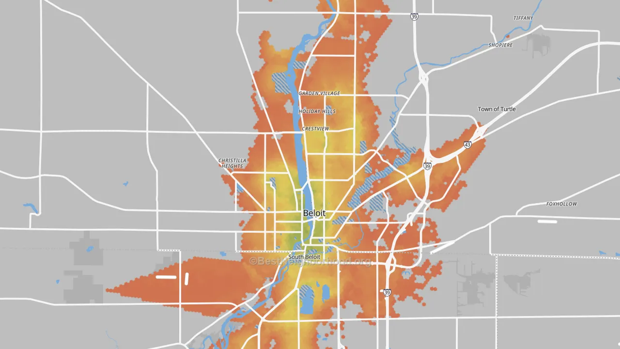 Bike Grade map of Beloit, WI