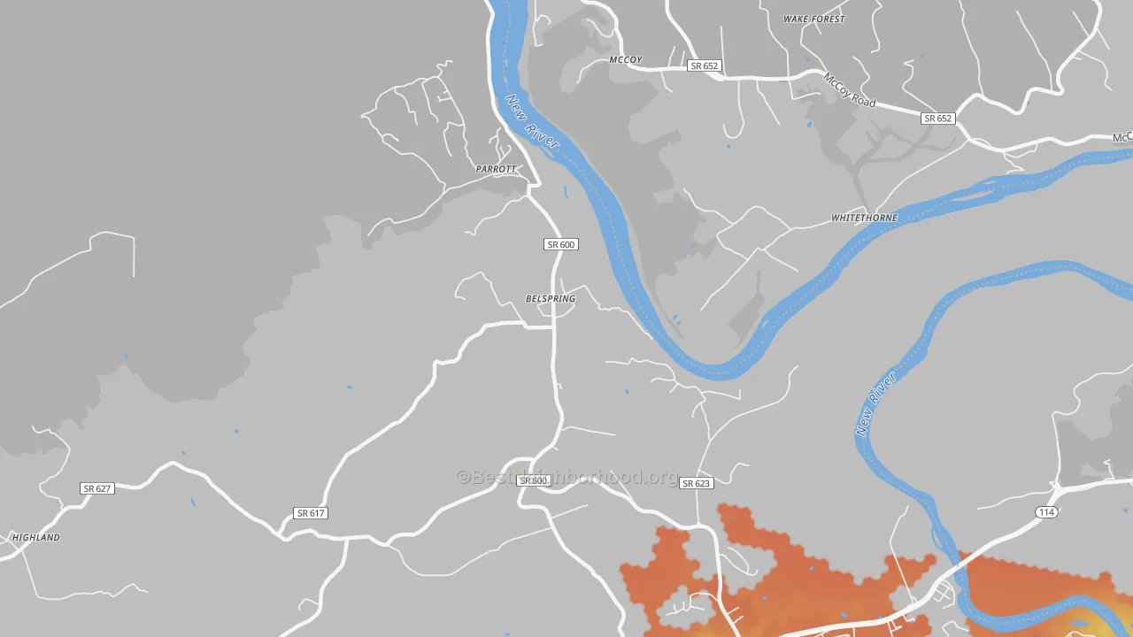 Bike Grade map of Belspring, VA