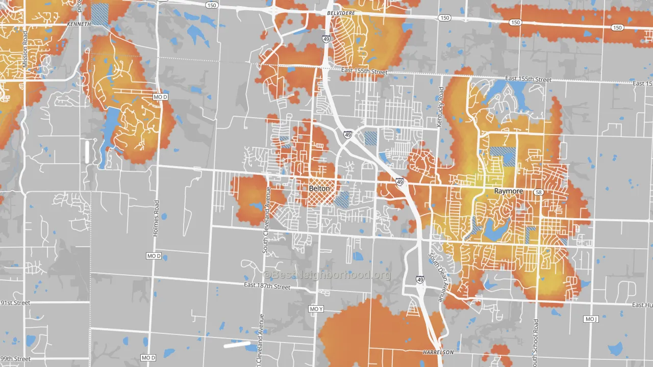 Bike Grade map of Belton, MO