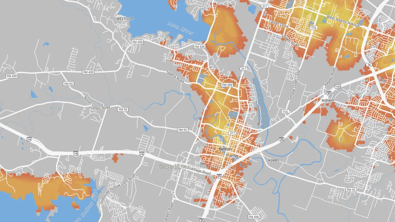 Bike Grade map of Belton, TX
