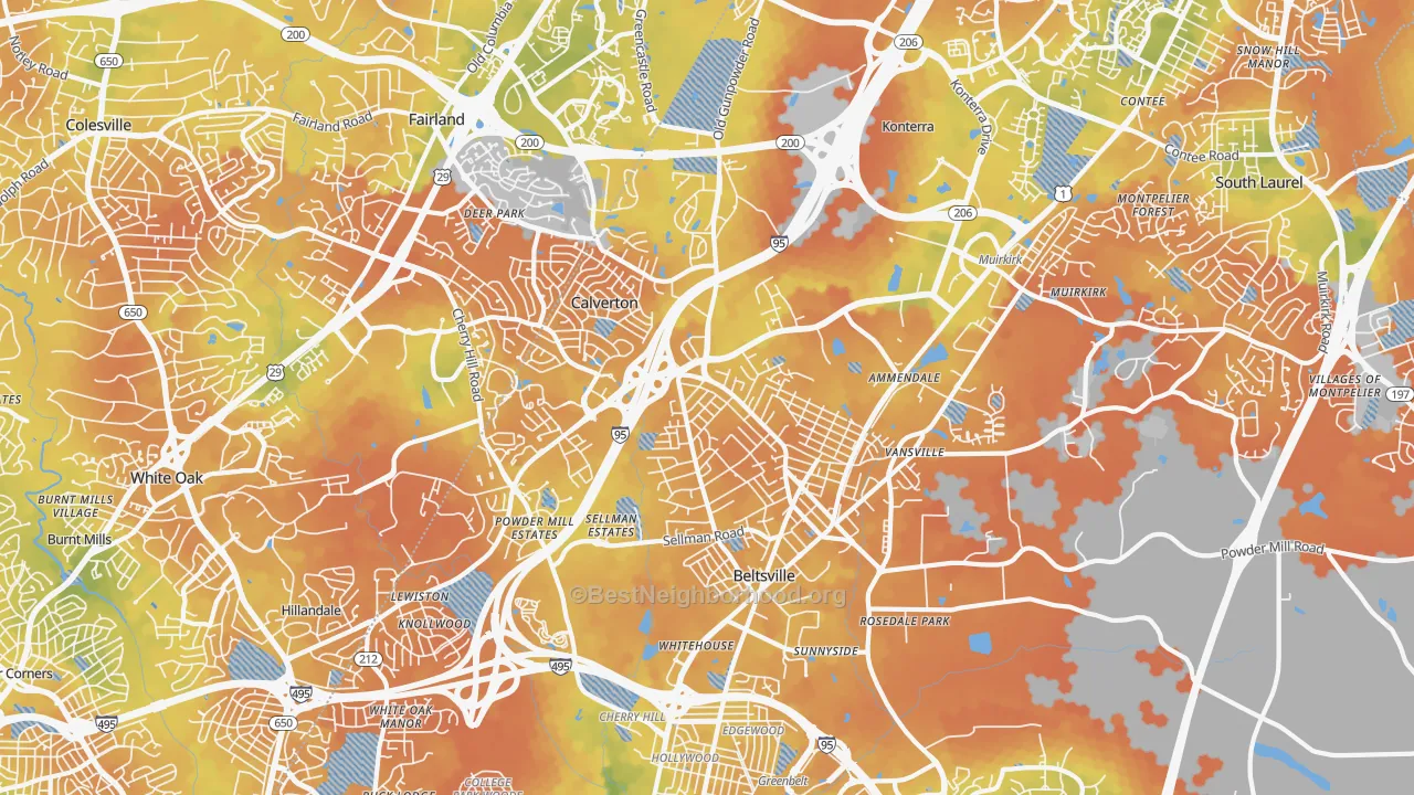 Bike Grade map of Beltsville, MD