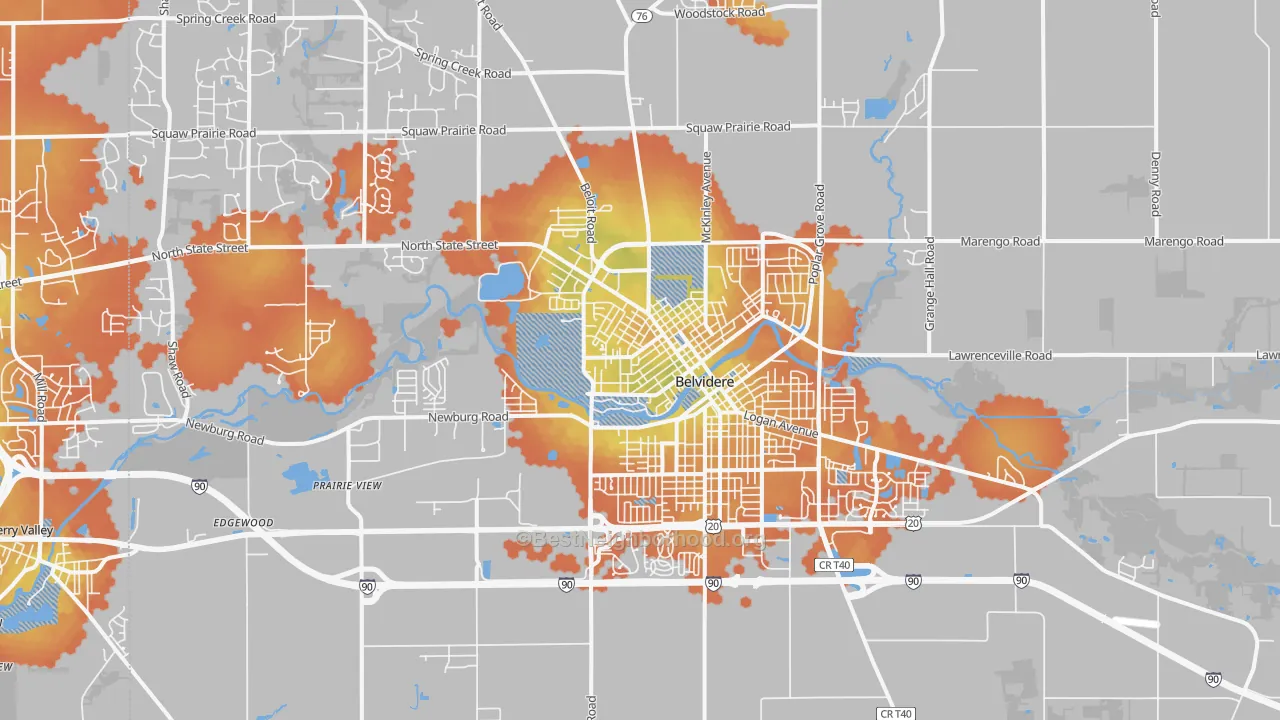 Bike Grade map of Belvidere, IL