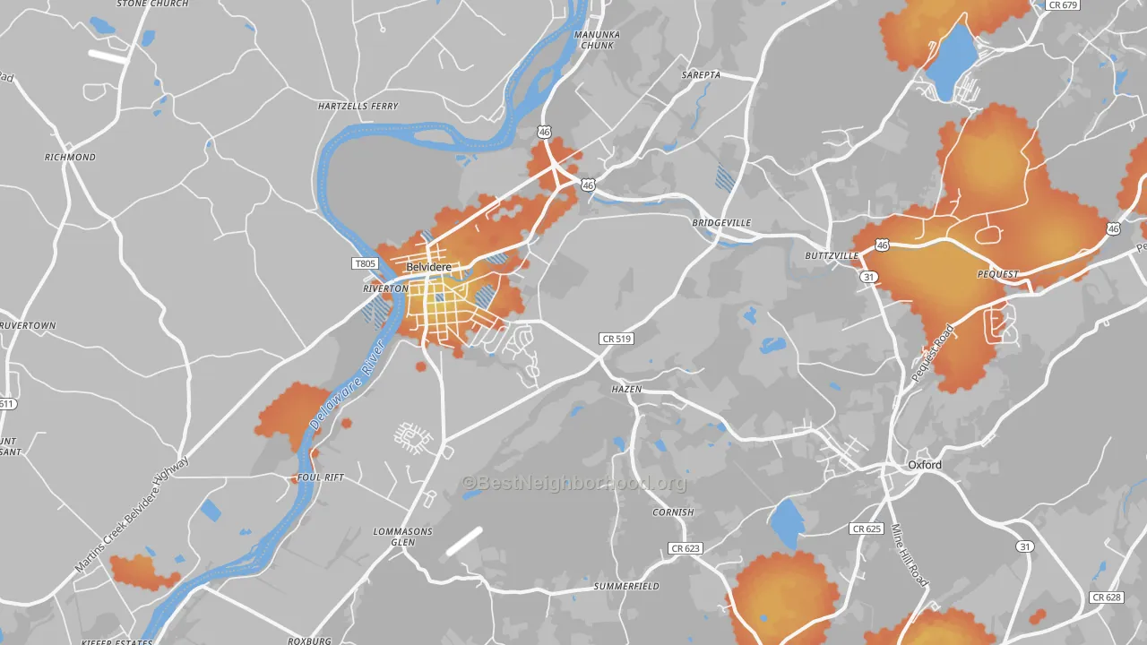 Bike Grade map of Belvidere, NJ