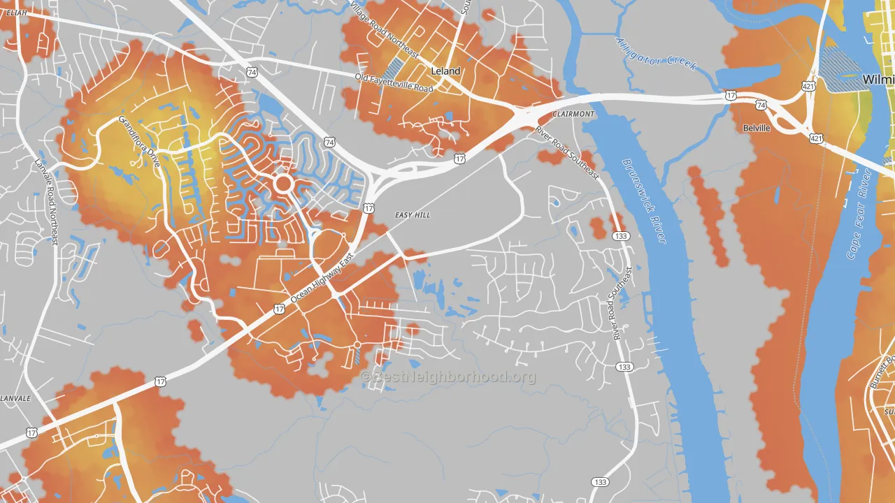 Bike Grade map of Belville, NC