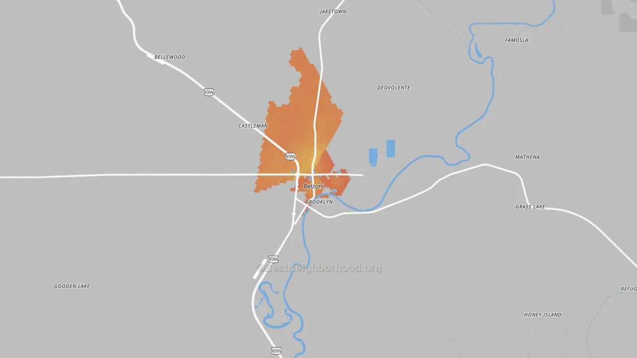 Bike Grade map of Belzoni, MS
