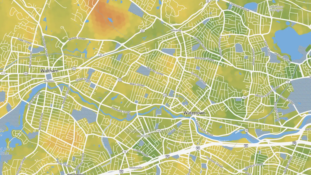 Bike Grade map of Bemis, Watertown Town, MA