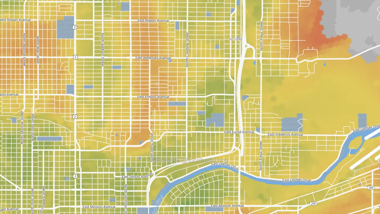 Bike Grade map of Bemiss, Spokane, WA