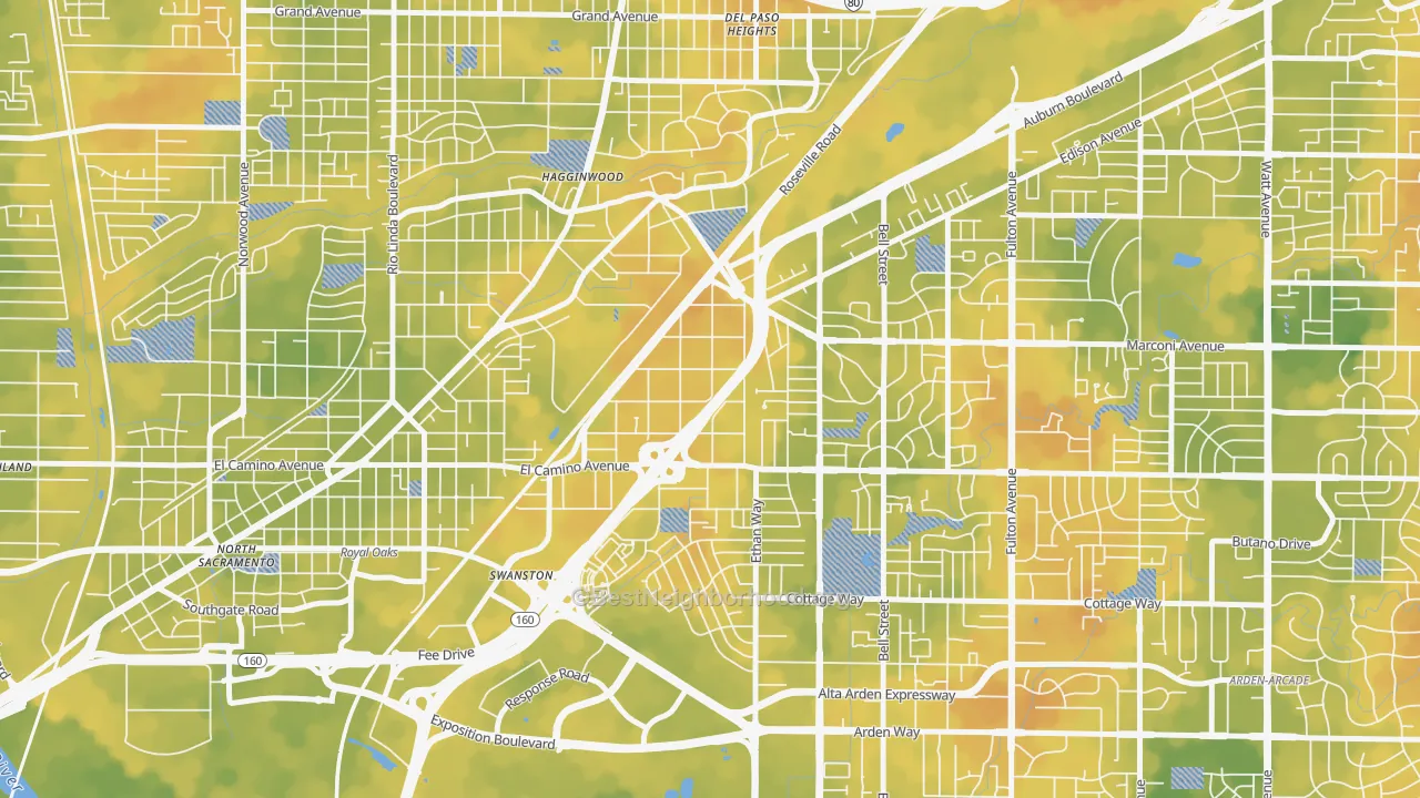 Bike Grade map of Ben Ali, Sacramento, CA