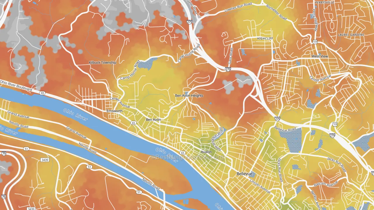 Bike Grade map of Ben Avon Heights, PA