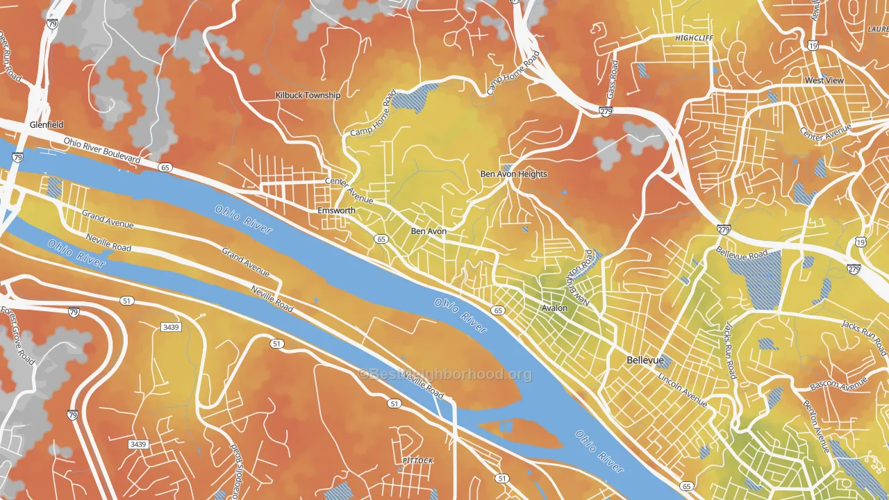 Bike Grade map of Ben Avon, PA