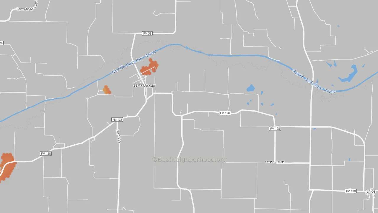 Bike Grade map of Ben Franklin, TX