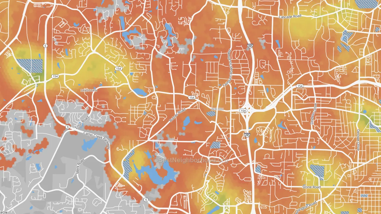 Bike Grade map of Ben Hill, Atlanta, GA