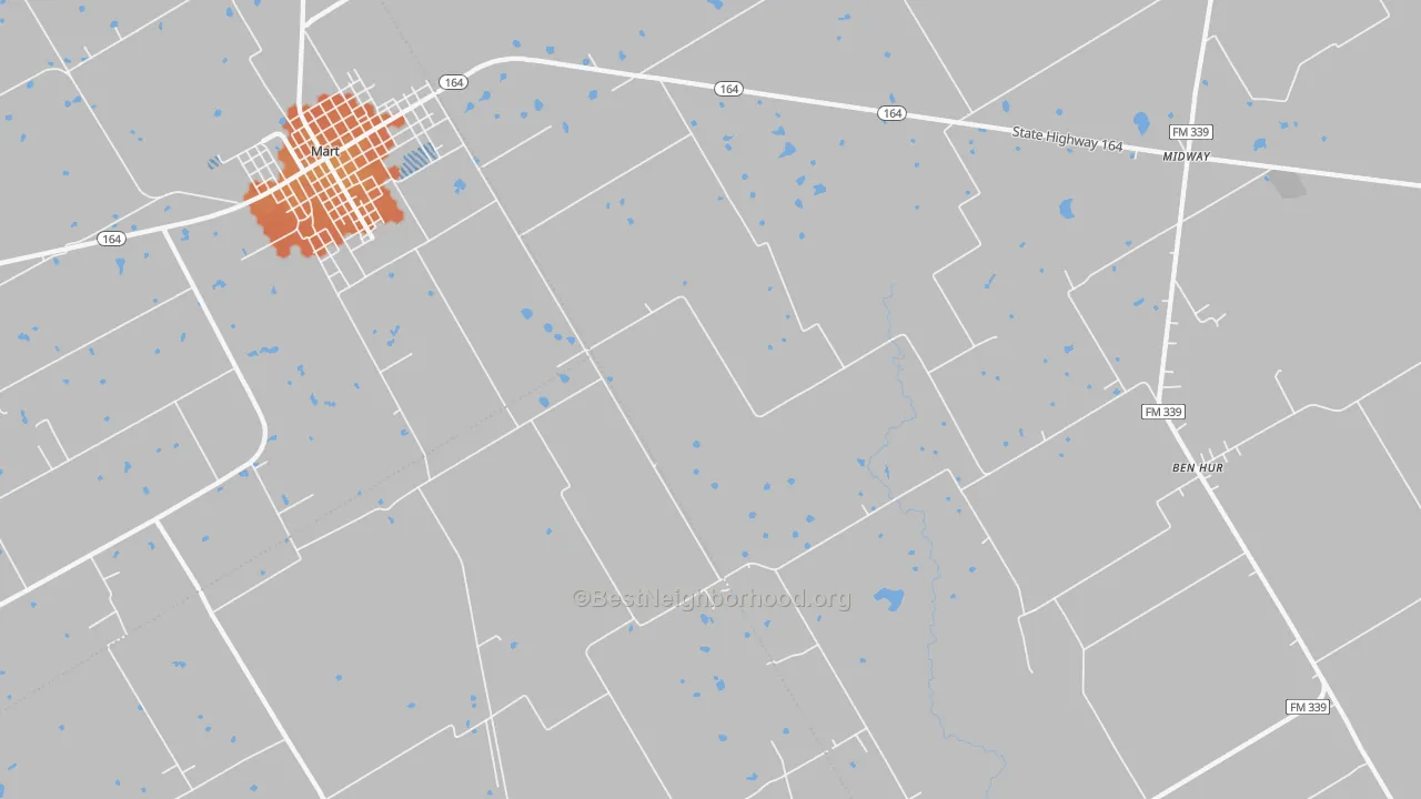 Bike Grade map of Ben Hur, TX