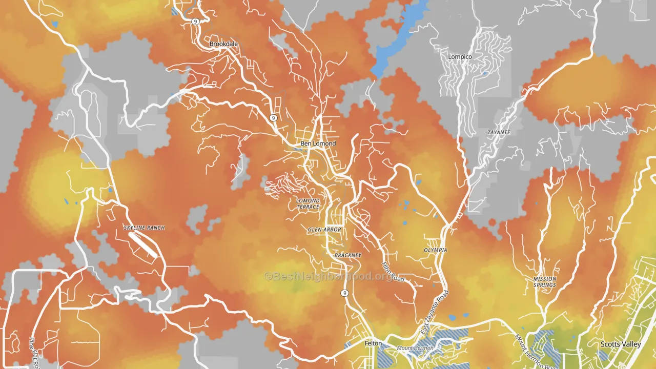 Bike Grade map of Ben Lomond, CA
