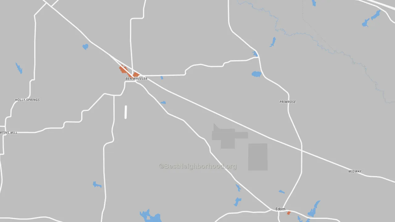 Bike Grade map of Ben Wheeler, TX