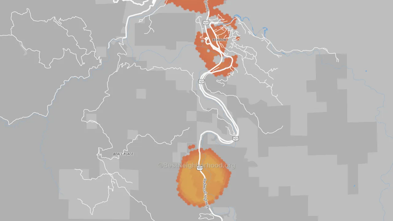 Bike Grade map of Benbow, CA